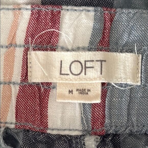 LOFT Linen Blend Striped Shorts Medium Blue Red White Elasticβ Waist Casual - Picture 2 of 7